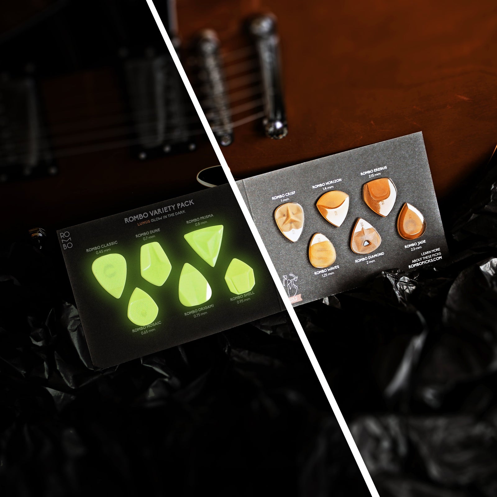 guitar-pick-variety-pack-glow in the dark-mellow-warm-tones
