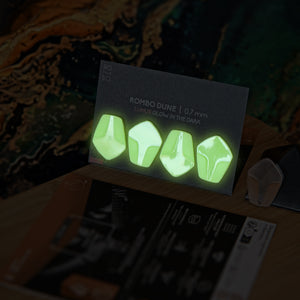 Rombo Dune guitar pick set - material Velvet Touch Lumus - Glow in the dark and warmer tones