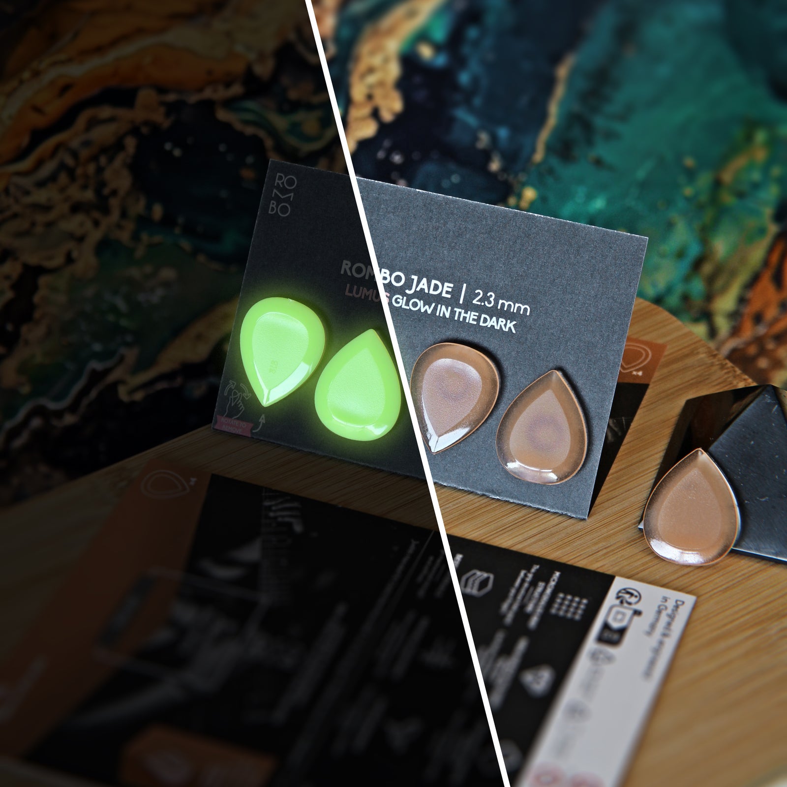 Guitar Pick Set Rombo Jade - Material Velvet Touch Lumus (4 Guitar Picks) - 2.3 mm - ROMBO