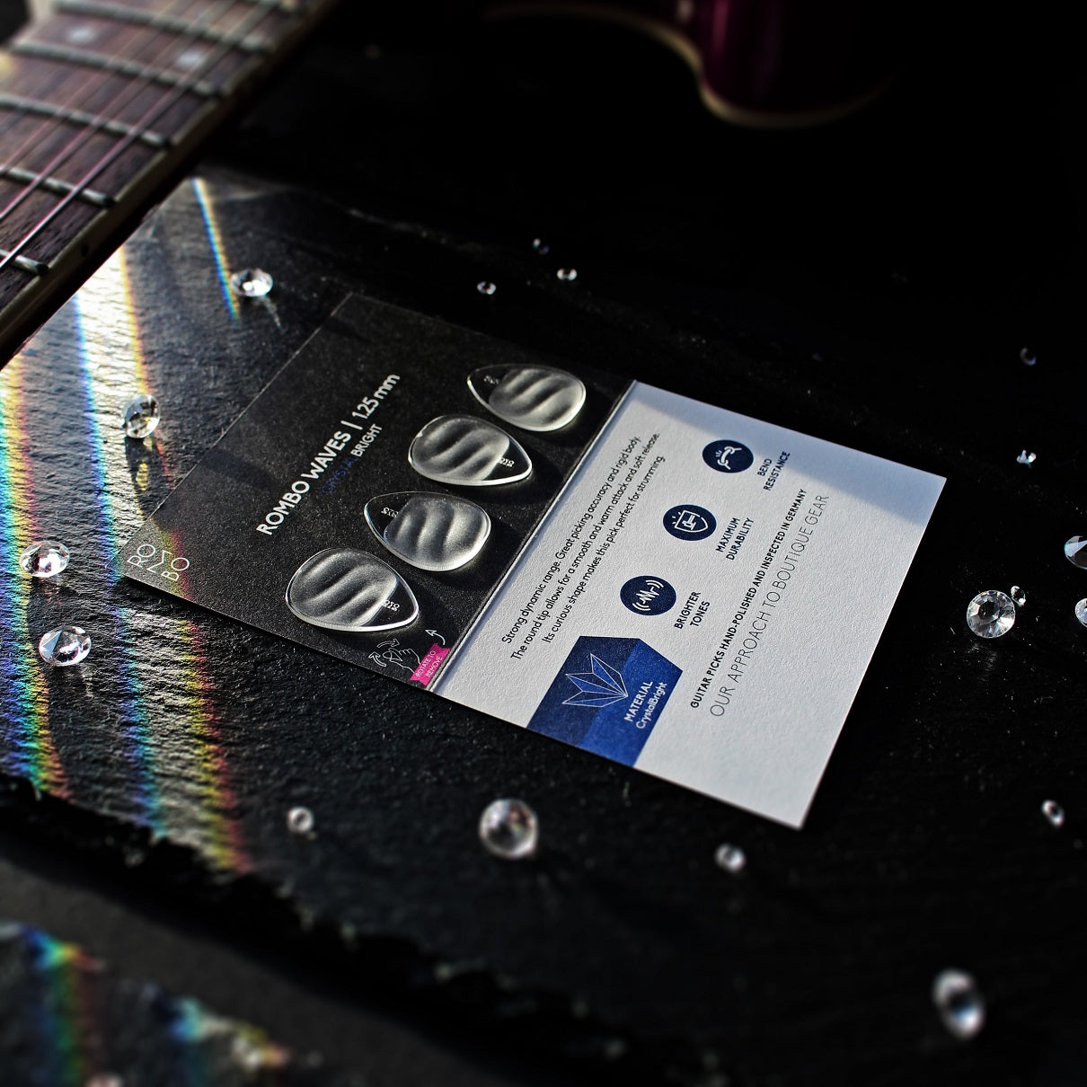 Guitar Pick Set Rombo Waves CrystalBright (4 Guitar Picks) - 1,25 mm - ROMBO