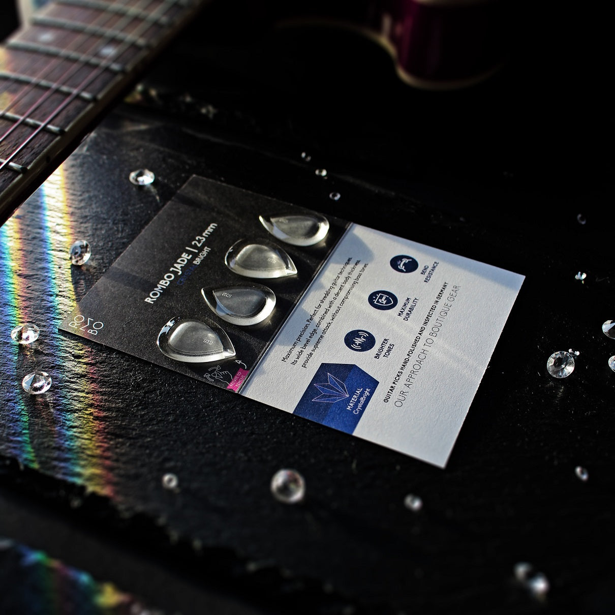 Guitar Pick Set Rombo Jade CrystalBright (4 Guitar Picks) - 2.3 mm - ROMBO