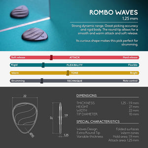 Guitar Pick Set Rombo Waves CrystalBright (4 Guitar Picks) - 1,25 mm