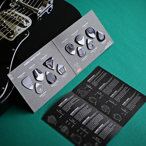 guitar-pick-variety-pack-mix-rombopicks-different-thickness-color deep black-warm tones mellow