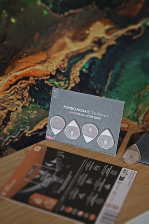 Rombo Mosaic  guitar pick set - material Velvet Touch Lumus - Glow in the dark and warmer tones