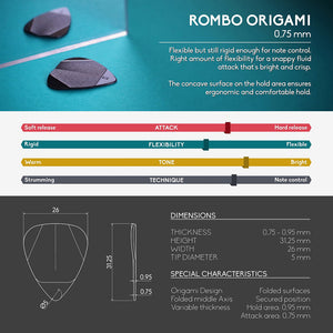 Guitar Pick Set Rombo Origami Eco-Black (4 Guitar Picks) - 0,75 mm - ROMBO